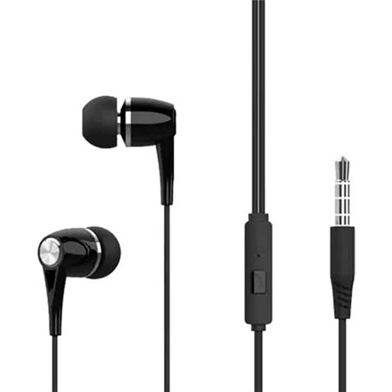XO EP21 Auriculares Intrauditivos con Microfono - Controles en Cable - Conexion Jack 3.5mm - Cable de 1.20m, Color Negro