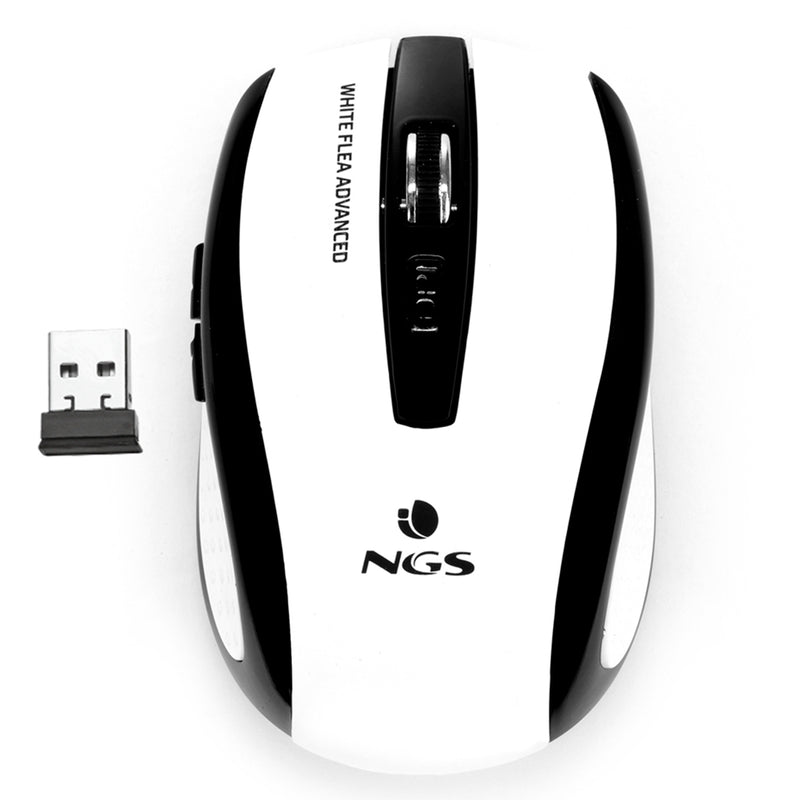 NGS Flea Advanced Raton Inalambrico USB 1600dpi - 5 Botones - Uso Diestro - Color Blanco/Negro