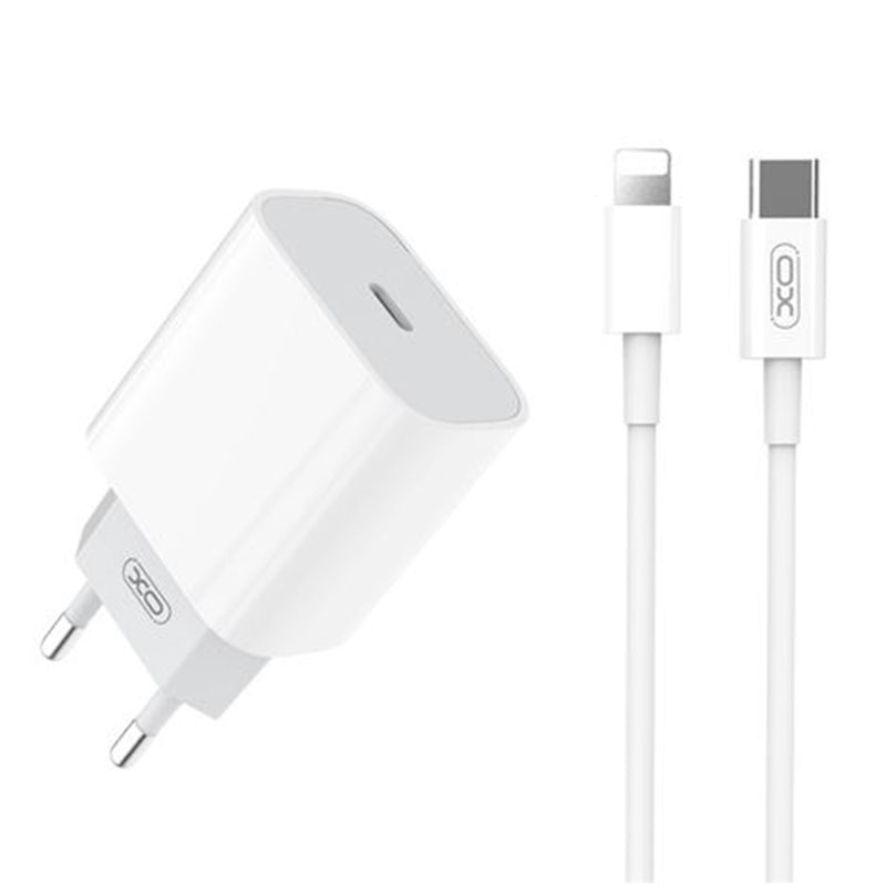 XO L77 Pack Cargador de Corriente 1x USB-C 20W Carga Rapida + Cable USB-C a Lightning 1m