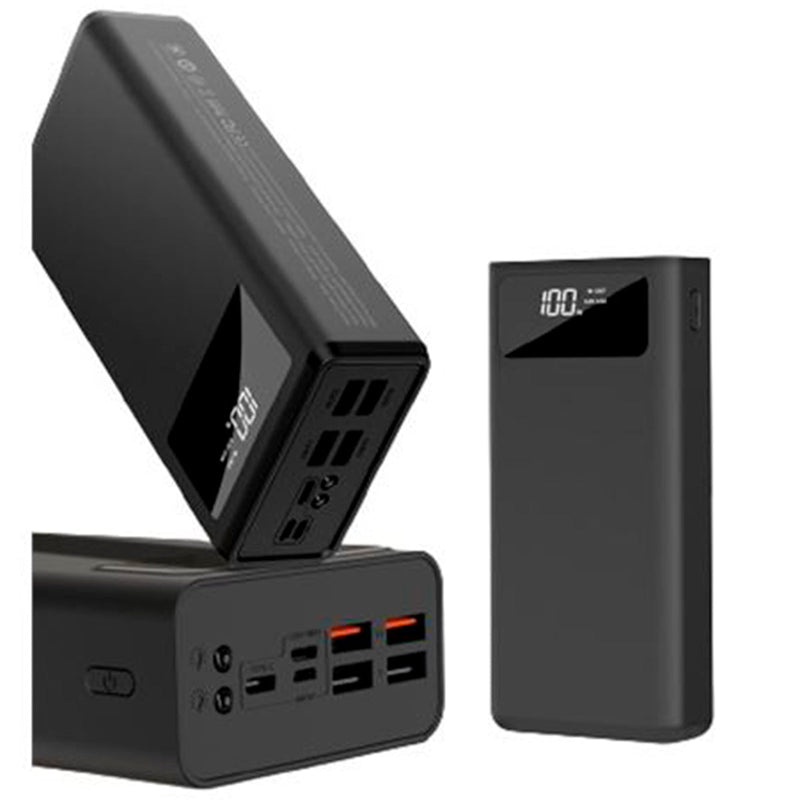XO PR124 Powerbank 40000mAh - 4 Salidas USB-A - Entradas microUSB, USB-C y Lightning - Pantalla LCD - Funcion Linterna - Carga Rapida - Resistente