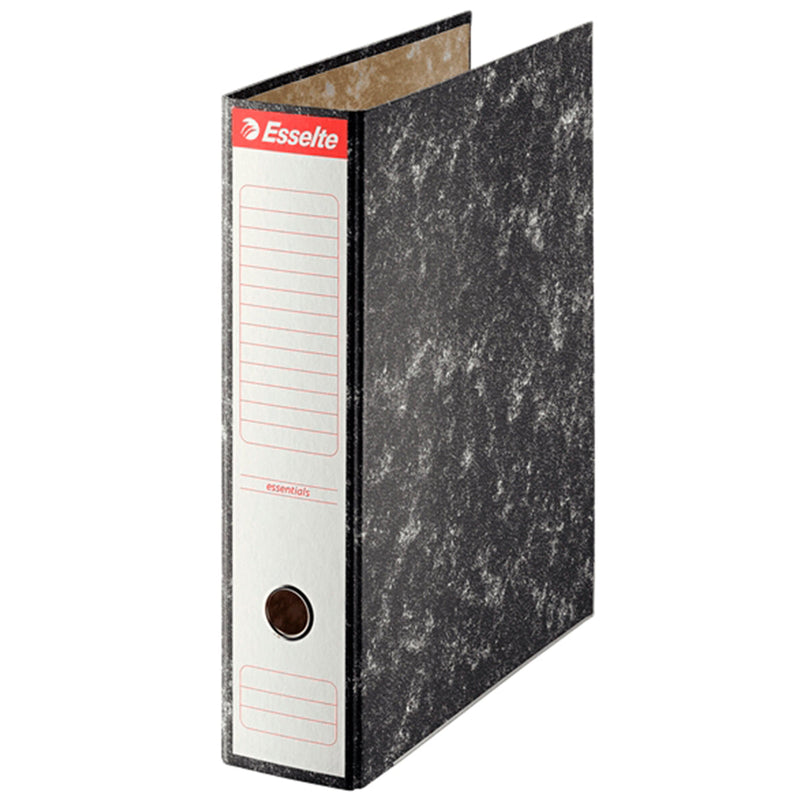 Esselte Archivador de Palanca - Carton - Formato Folio - Lomo 75mm - Capacidad para 500 Hojas - Color Negro Jaspeado (Pack de 20 unidades)