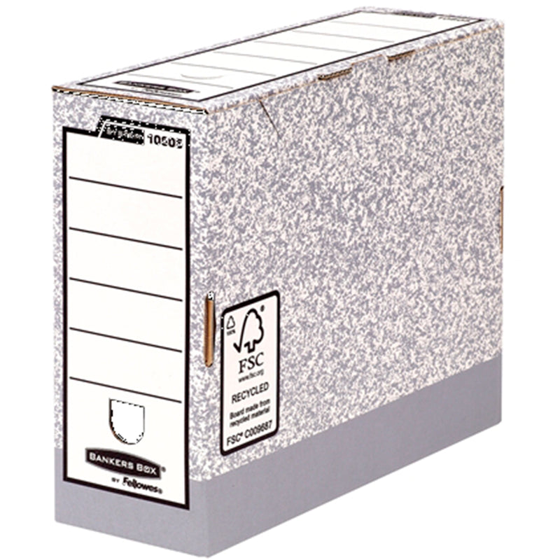 Fellowes Bankers Box Caja de Archivo Definitivo 100mm A4 - Montaje Automatico Fastfold - Carton Reciclado Certificacion FSC - Color Gris (10 unidades)