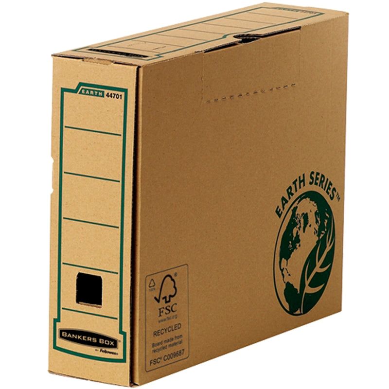 Fellowes Bankers Box Earth Caja de Archivo Definitivo A4 80mm - Montaje Manual - Carton Reciclado Certificacion FSC - Color Marron (20 unidades)