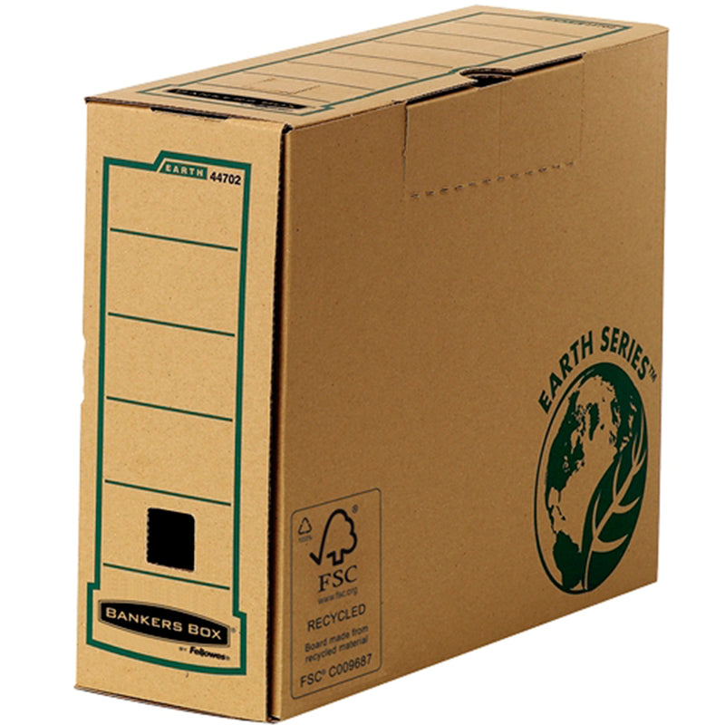 Fellowes Bankers Box Earth Caja de Archivo Definitivo A4 100mm - Montaje Manual - Carton Reciclado Certificacion FSC - Color Marron (20 unidades)