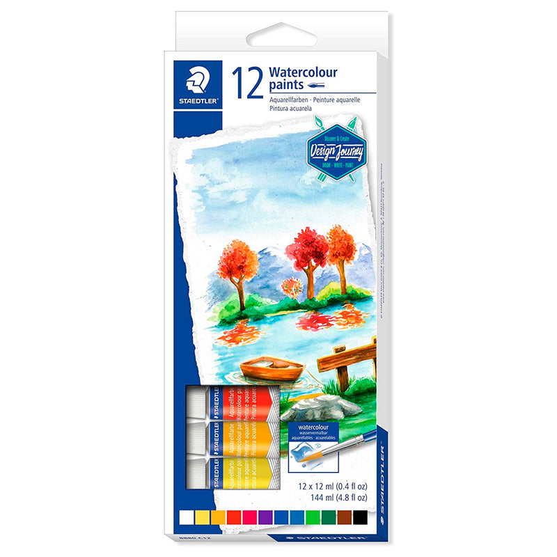 Staedtler Pack de 12 Tubos de Acuarela 12ml - Colores Brillantes  - Usar en Papel Acuarela o Cartulina - Colores Surtidos