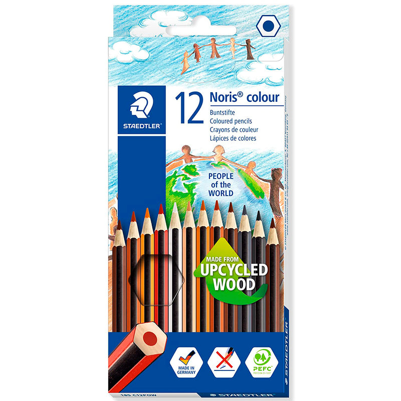 Staedtler Noris Colour 185 People of the World Pack de 12 Lapices Hexagonales de Colores - Fabricados en Wopex - Muy Resistentes - Inspirados en los Diferentes Colores de Piel