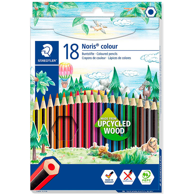 Staedtler Noris Colour 185 Pack de 18 Lapices Hexagonales de Colores - Resistencia a la Rotura - Colores Surtidos