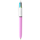 Bic 4 Colours Fun Boligrafo de Bola Retractil - Punta Media de 1.0mm - Tinta con Base de Aceite - Tinta de Colores: Rosa, Morado, Turquesa y Verde Lima - Cuerpo Lila/Blanco (12 unidades)