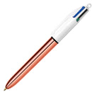 Bic 4 Colours Rose Gold Boligrafo de Bola Retractil - Punta Media de 1.0 mm - Tinta con Base de Aceite - Cuerpo Rosa Metalizado/Blanco (12 unidades)