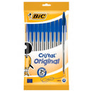 Bic Cristal Original Pack de 10 Boligrafos de Bola - Punta Redonda de 1.0mm - Trazo 0.4mm - Tinta con Base de Aceite - Color Azul