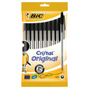 Bic Cristal Original Pack de 10 Boligrafos de Bola - Punta Redonda de 1.0mm - Trazo 0.4mm - Tinta con Base de Aceite - Color Negro