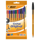 Bic Cristal Original Fine Pack de 10 Boligrafos de Bola - Punta Redonda de 0.8mm - Trazo de 0.30mm - Tinta con Base de Aceite - Translucido - Colores Surtidos
