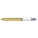 Bic 4 Colours Shine Boligrafo de Bola Retractil - Punta de 1mm - Trazo de 0.4mm - Tinta con Base de Aceite - Cuerpo Oro/Blanco - 4 Colores (12 unidades)