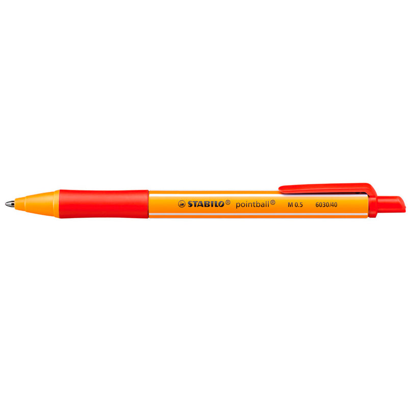 Stabilo Pointball Boligrafo Retractil - Punta de 1mm - Tinta con Base de Aceite - Recargable - 79% Plastico Reciclado - Grip Antideslizante - Color Rojo (10 unidades)