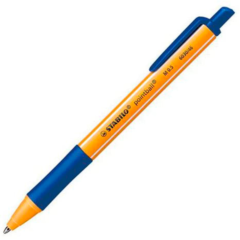 Stabilo Pointball Boligrafo Retractil - Punta de 1mm - Tinta con Base de Aceite - Recargable - 79% Plastico Reciclado - Grip Antideslizante - Color Azul (10 unidades)