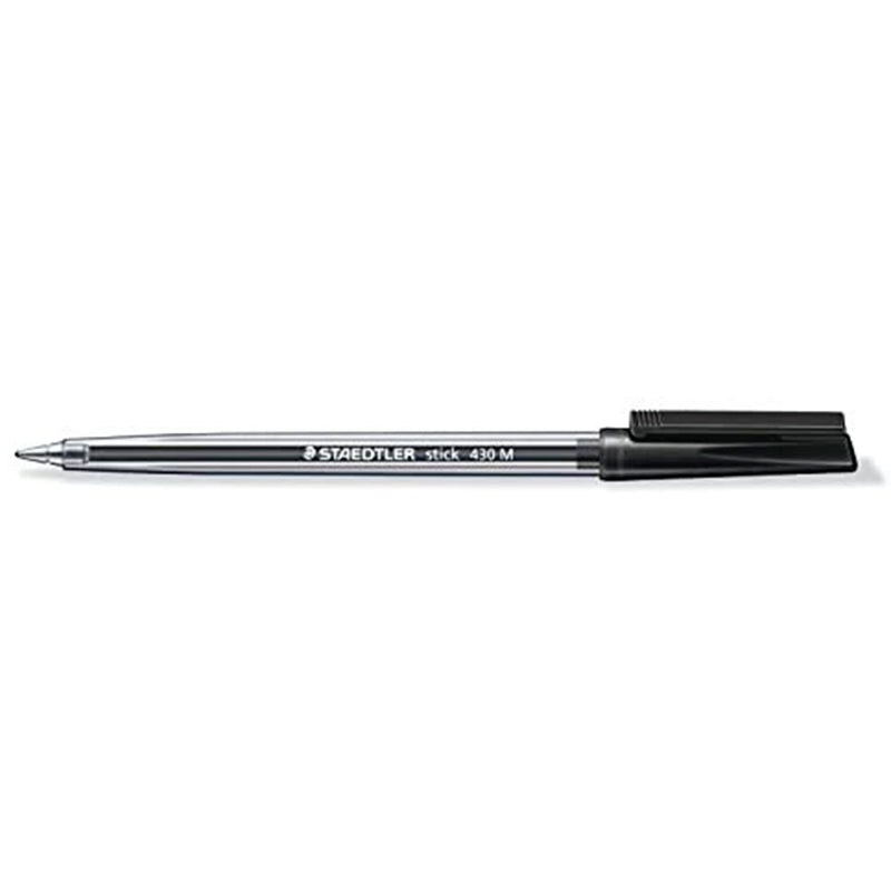 Staedtler Stick 430 Boligrafo con Capuchon - Punta 0.35mm - Tinta Endeleble - Color Negro (50 unidades)