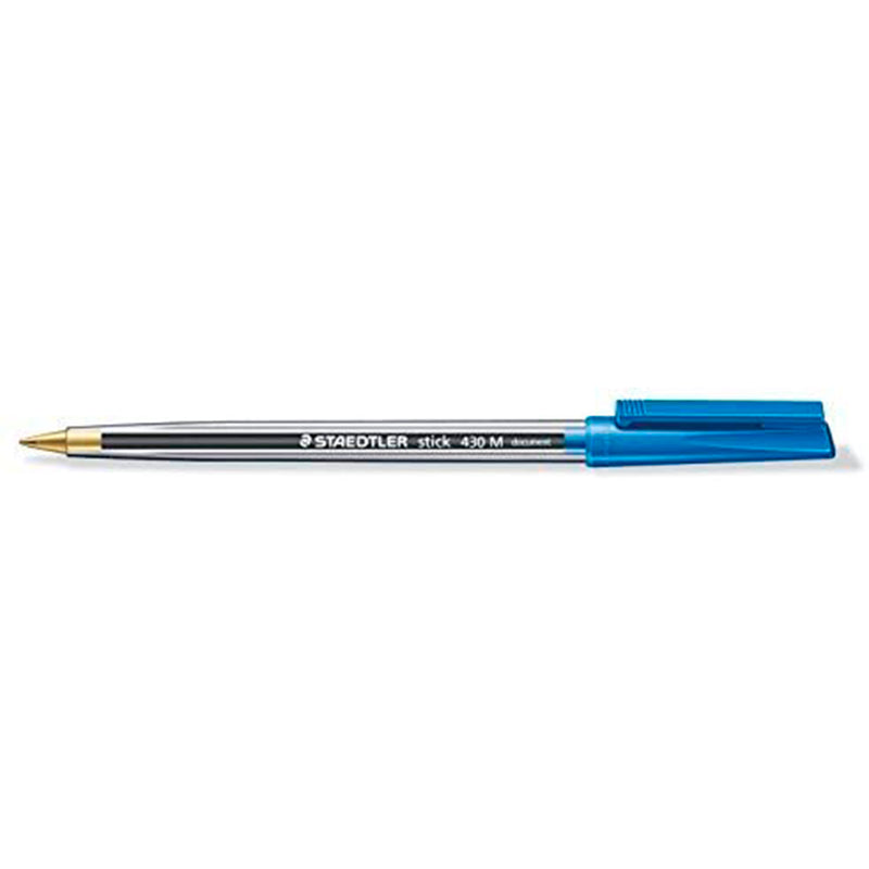 Staedtler Stick 430 Boligrafo con Capuchon - Punta 0.35mm - Tinta Endeleble - Color Azul (50 unidades)