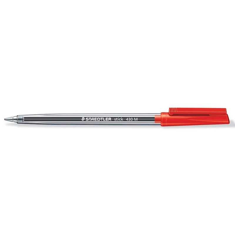 Staedtler Stick 430 Boligrafo con Capuchon - Punta 0.35mm - Tinta Endeleble - Color Rojo (50 unidades)