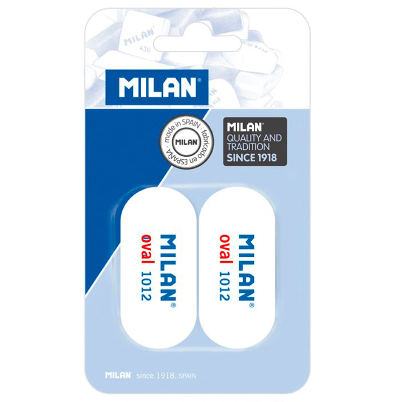 Milan 1012 Pack de 2 Gomas de Borrar Ovaladas - Miga de Pan - Suave Caucho Sintetico - Color Blanco