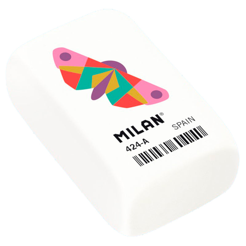 Milan 424A Goma de Borrar Rectangular - Miga de Pan - Caucho Sintetico - Color Blanco - Dibujos Geometricos de Animales Surtidos (24 unidades)