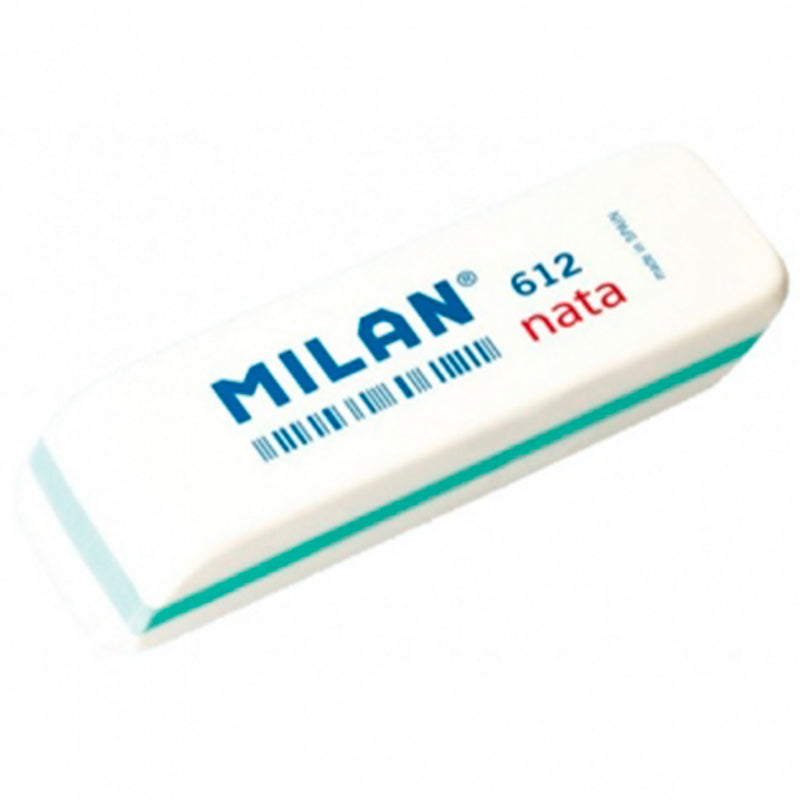 Milan Nata 612 Goma de Borrar Biselada - Plastico - Suave - No Abrasiva - Color Blanco (12 unidades)