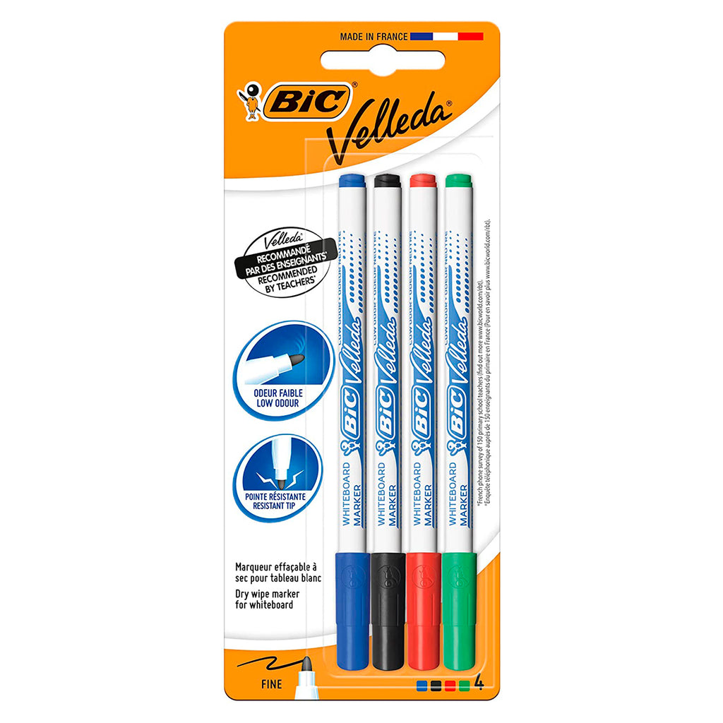 Bic Velleda Tank Pack de 4 Rotuladores para Pizarra - Trazo 2.3mm - Punta  Ojival - Tinta con Base de Alcohol - Borrado Optimo ..