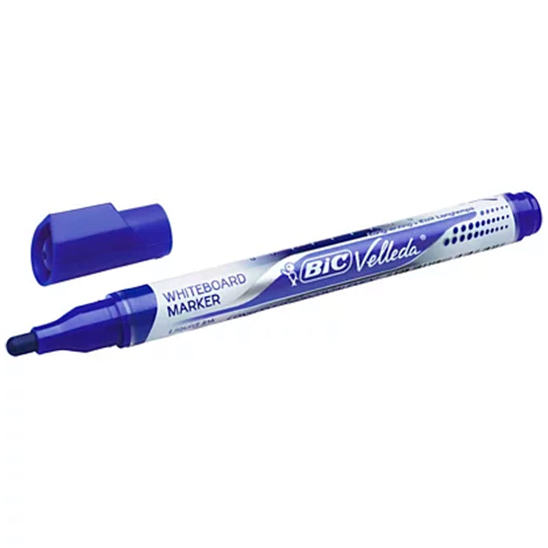 Bic Velleda Liquid Ink Marcador para Pizarra - Punta Media - Trazo 2.3mm - Tinta Liquida con Base de Alcohol - Color Azul (12 unidades)