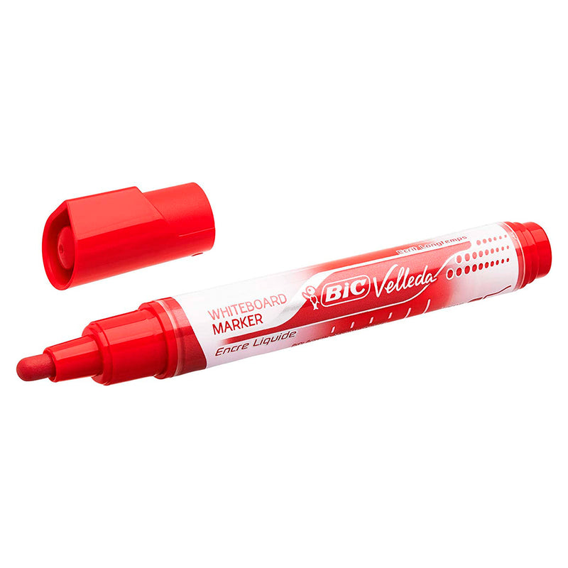 Bic Velleda Liquid Ink Marcador para Pizarra - Punta Media - Trazo 2.3mm - Tinta Liquida con Base de Alcohol - Color Rojo (12 unidades)