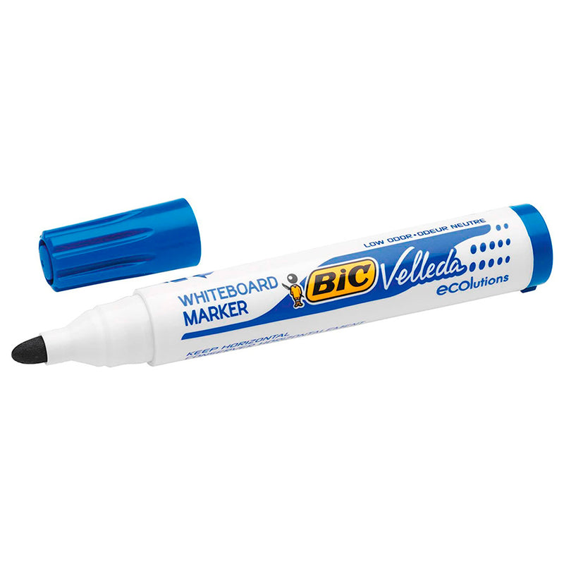 Bic Velleda 1701 ECOlutions Marcadores para Pizarra - Punta Redonda - Trazo de 1.5 mm - Tinta con Base de Alcohol - Ecologico - Borrado Optimo - Color Azul (12 unidades)