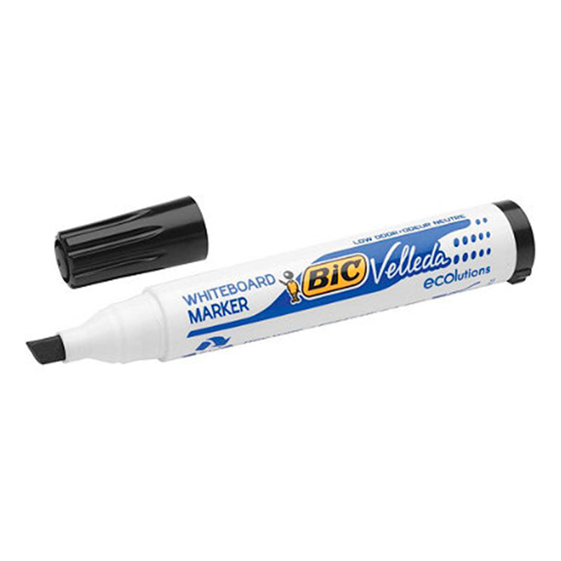 Bic Velleda 1751 ECOlutions Marcadores para Pizarra - Punta Biselada - Trazo entre 3mm y 5.5mm - Tinta con Base de Alcohol - Ecologico - Borrado Optimo - Color Negro (12 unidades)