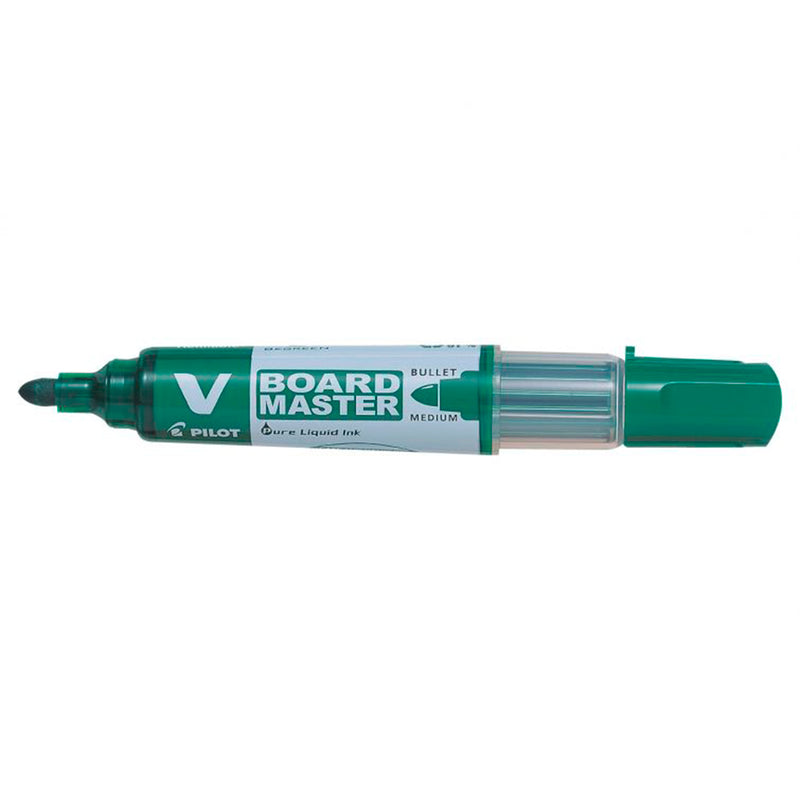 Pilot V-Board Master Begreen Rotulador para Pizarra Blanca - Punta Redonda 6mm - Trazo 2.3mm - 91% Plastico Reciclado - Recargable - Color Verde (10 unidades)