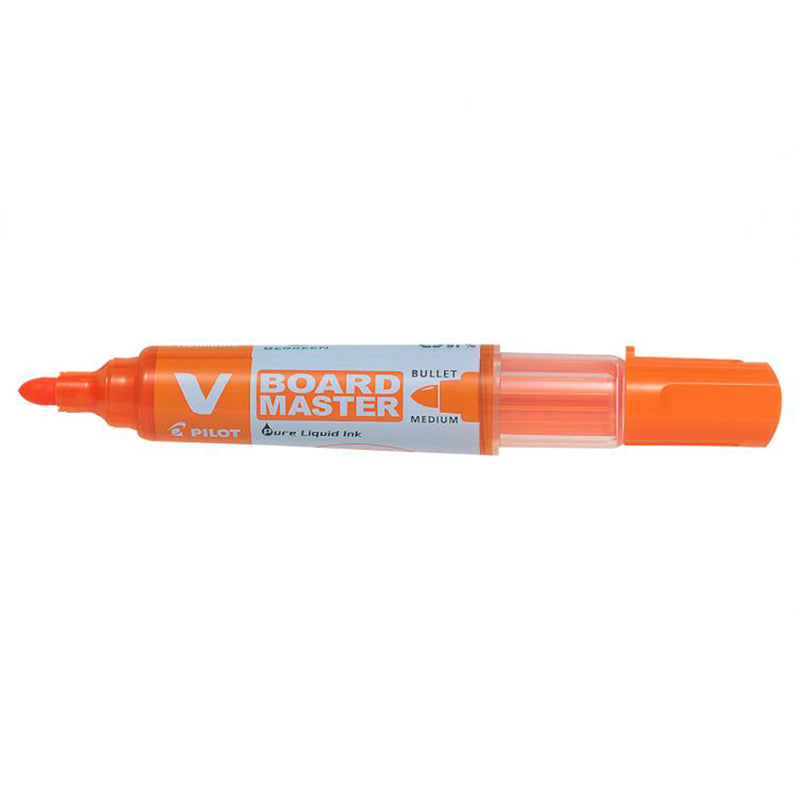 Pilot V-Board Master Begreen Rotulador para Pizarra Blanca - Punta Redonda 6mm - Trazo 2.3mm - 91% Plastico Reciclado - Recargable - Color Naranja (10 unidades)