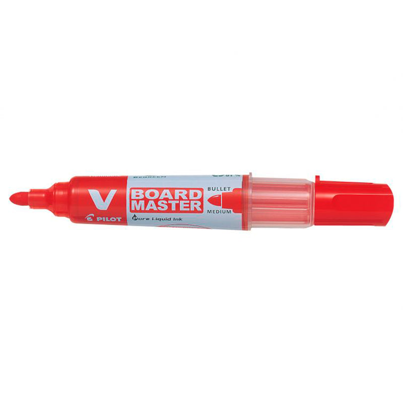 Pilot V-Board Master Begreen Rotulador para Pizarra Blanca - Punta Redonda 6mm - Trazo 2.3mm - 91% Plastico Reciclado - Recargable - Color Rojo (10 unidades)