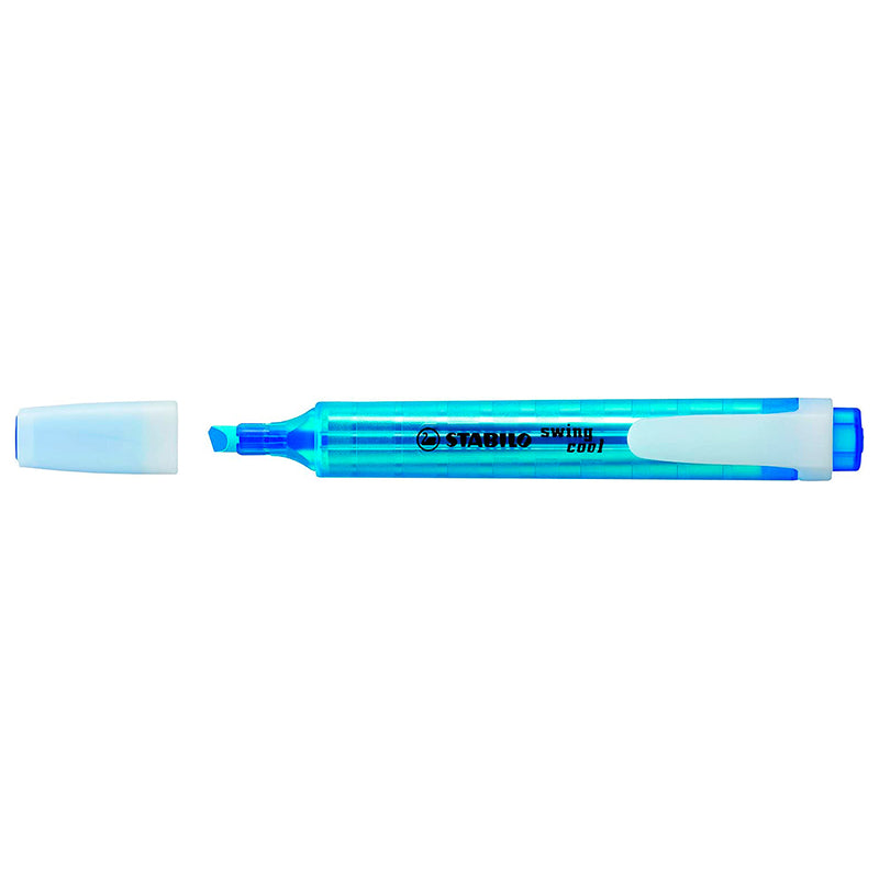 Stabilo Swing Cool Marcador Fluorescente - Cuerpo Plano - Punta Biselada - Trazo entre 1 y 4mm - Tinta con Base de Agua - Antisecado - Color Azul (10 unidades)