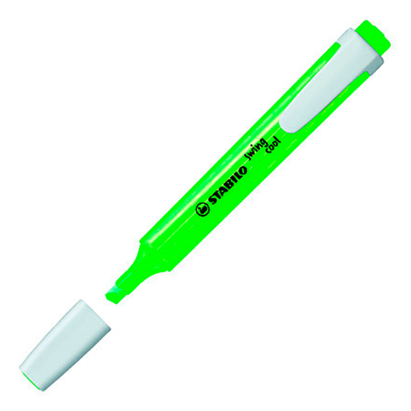 Stabilo Swing Cool Marcador Fluorescente - Cuerpo Plano - Punta Biselada - Trazo entre 1 y 4mm - Tinta con Base de Agua - Antisecado - Color Verde (10 unidades)