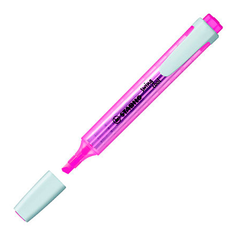 Stabilo Swing Cool Marcador Fluorescente - Cuerpo Plano - Punta Biselada - Trazo entre 1 y 4mm - Tinta con Base de Agua - Antisecado - Color Rosa (10 unidades)