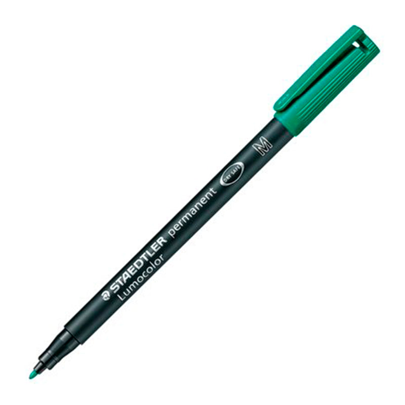 Staedtler Lumocolor 317 Rotulador Permanente - Punta Media Redonda - Trazo 1mm Aprox - Capuchon con Clip - Secado Rapido - Color Verde (10 unidades)