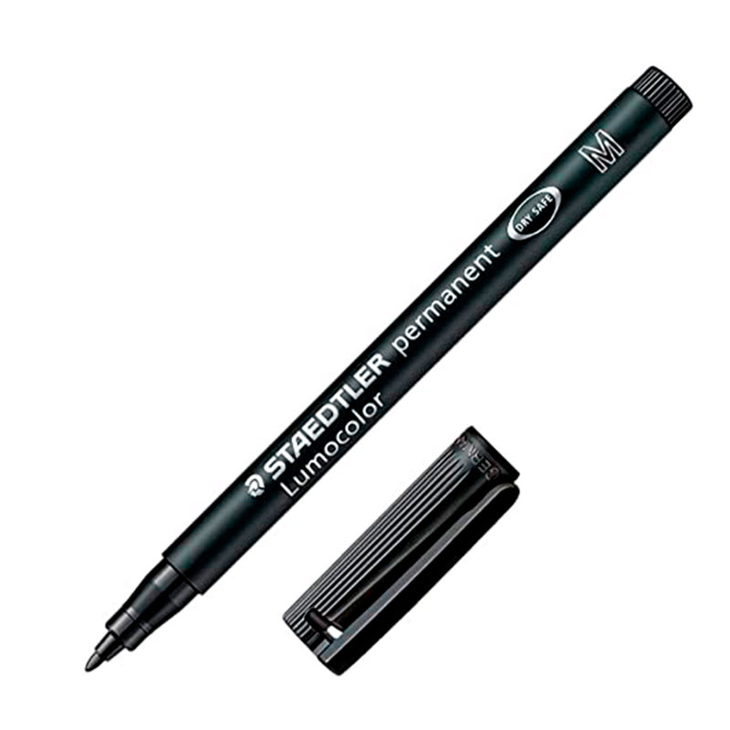 Staedtler Lumocolor 317 Rotulador Permanente - Punta Media Redonda - Trazo 1mm Aprox - Capuchon con Clip - Secado Rapido - Color Negro (10 unidades)