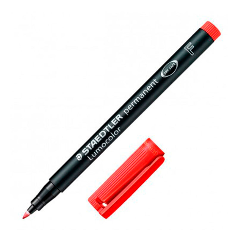 Staedtler Lumocolor 318 Rotulador Permanente - Punta Fina Redonda - Trazo 0.6mm - Capuchon con Clip - Secado Rapido - Color Rojo (10 unidades)