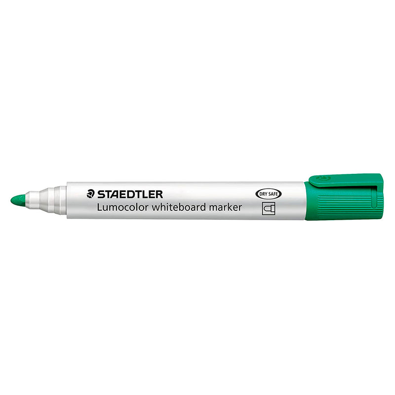 Staedtler Lumocolor 351 Rotulador para Pizarra Blanca - Punta Redonda - Trazo 2mm - Capuchon con Clip - Color Verde (10 unidades)