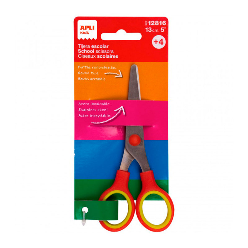 Apli Tijera Escolar 13 cm - Punta Redondeada - Ergonomica - Uso Ambidiestro - Color Rojo