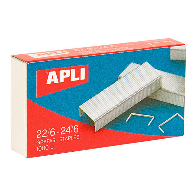 Apli Grapas 22/6 - 24/6 Galvanizadas - Capacidad de Grapado Aprox 20 Hojas - Caja de 1000 Grapas