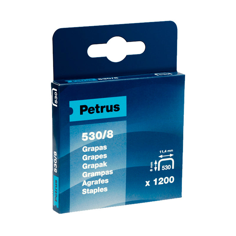 Petrus Grapas 530/8 Cobreadas para Clavadora - Caja de 1200 Grapas - Patilla de 8mm