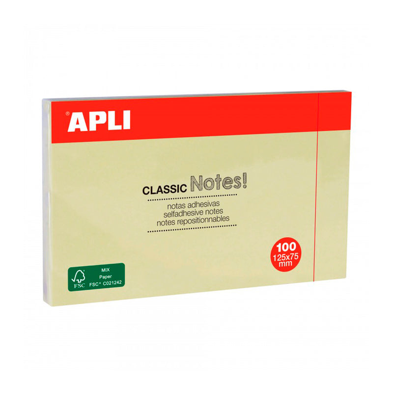 Apli Classic Bloc de 100 Notas Adhesivas 125 x 75 mm - Color Amarillo