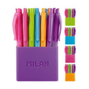 Milan P1 Touch Colours Pack de 24 Boligrafos de Bola Retractiles - Punta Redonda 1.0 mm - Tinta con Base de Aceite - Cuerpo del Color de la Tinta - Colores Surtidos
