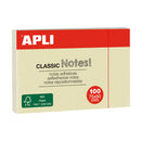 Apli Notas Adhesivas Classic 75x50mm Bloc 100 Hojas - Adhesivo de Calidad - Facil de Despegar - Ideal para Recordatorios - Amarillo