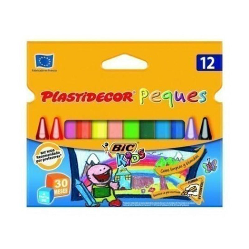 Bic Kids Plastidecor Peques Caja de 12 Lapices de Cera Triangulares - Ideal Niños Pequeños - Textura blanda - No Mancha