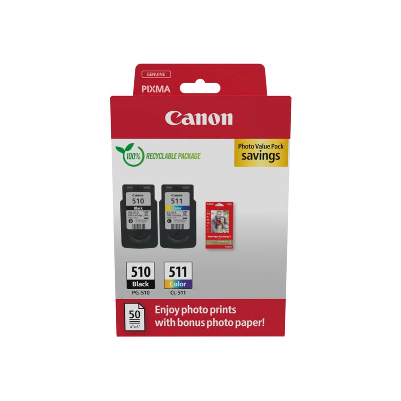 Canon PG-510/CL-511 Multipack de 2 Cartuchos de Tinta Originales + 50 Hojas de Papel Fotografico - 2970B017