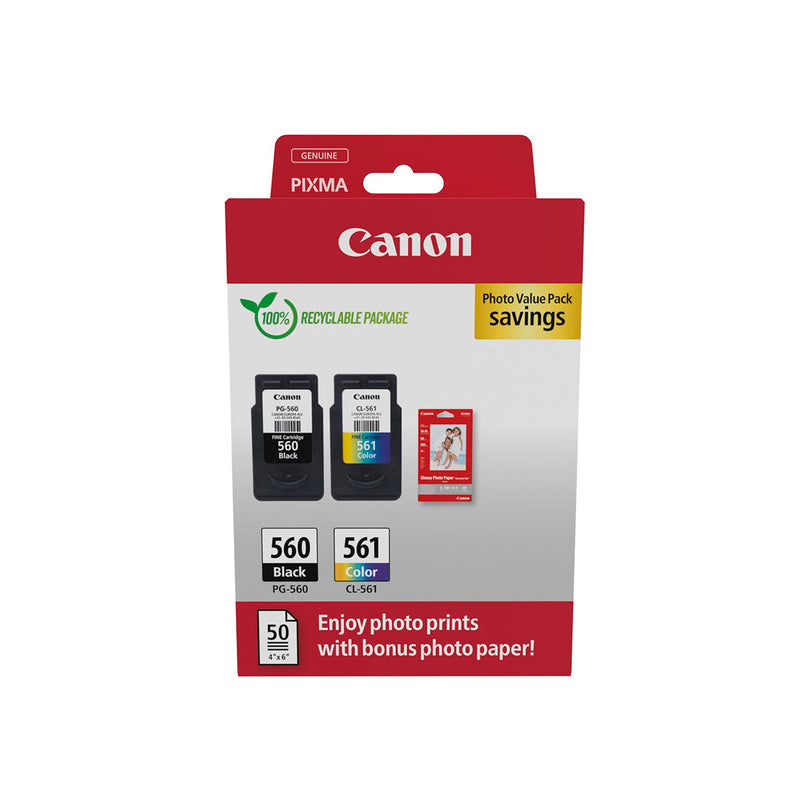 Canon PG560/CL561 Pack de 2 Cartuchos de Tinta Originales + Papel Fotografico Brillante GP-501 - 3713C008