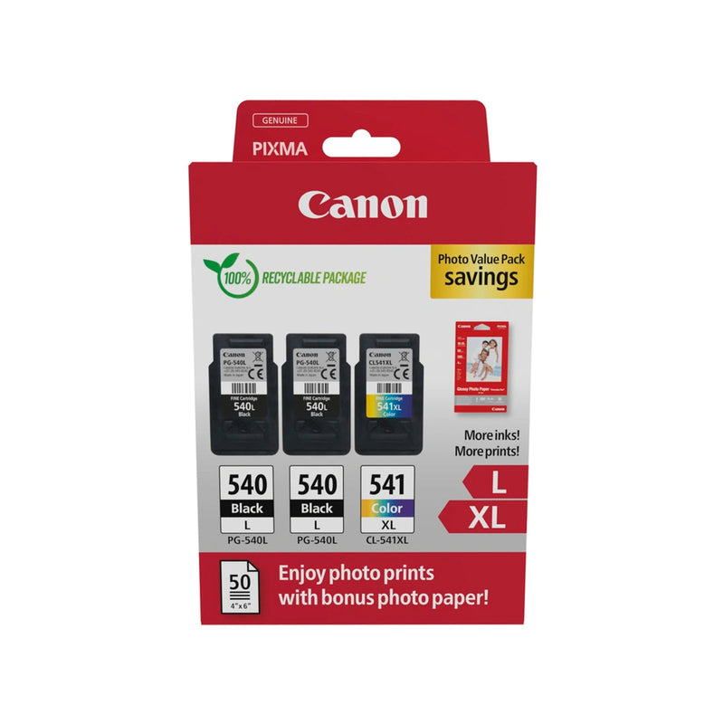 Canon PG-540L/CL-541XL Multipack de 3 Cartuchos de Tinta Originales + 50 Hojas de Papel Fotografico - 5224B015